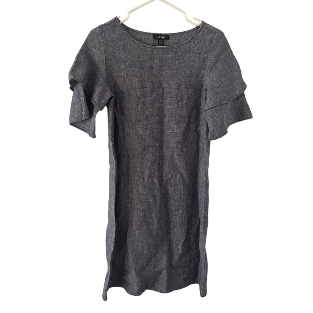 Lord & Taylor 100% Linen Flounce Sleeve Shift Dress Blue XS